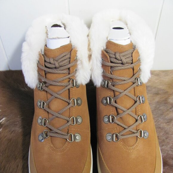 KOOLABURRA UGG WOMEN’S LACE-UP TYNLEE BOOT CHESTNUT SUEDE FAUX FUR TRIM   NEW IN - Picture 11 of 12